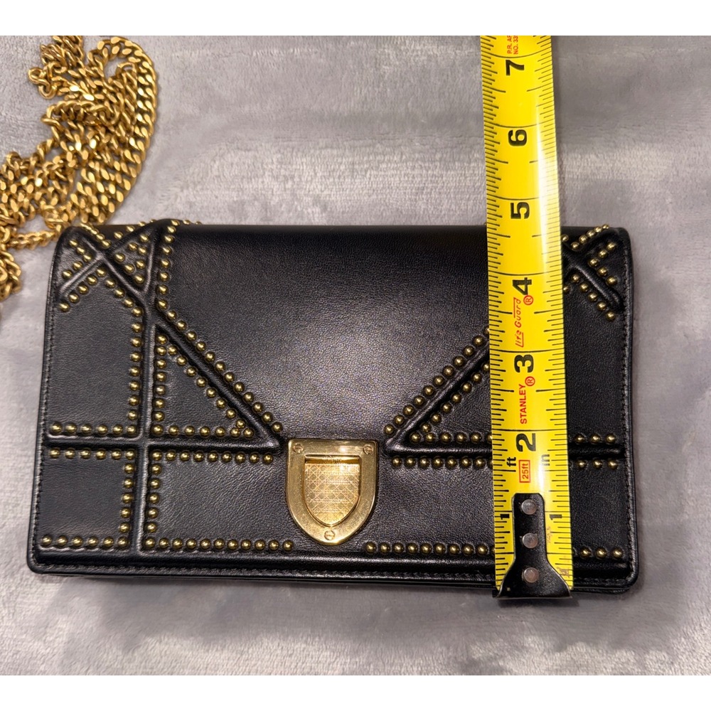 Dior Diorama Wallet on‎ Chain Black Studded Leather Gold Hardware With COA - Picture 13 of 15